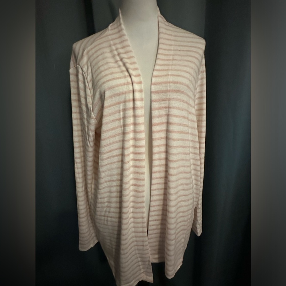 A New Day Pink Stripped Light Cardigan Size L NWOT